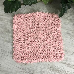 Pink Wash Cloth Cotton Handmade Dish Rag Crochet Shabby Chic Kitchen Bath